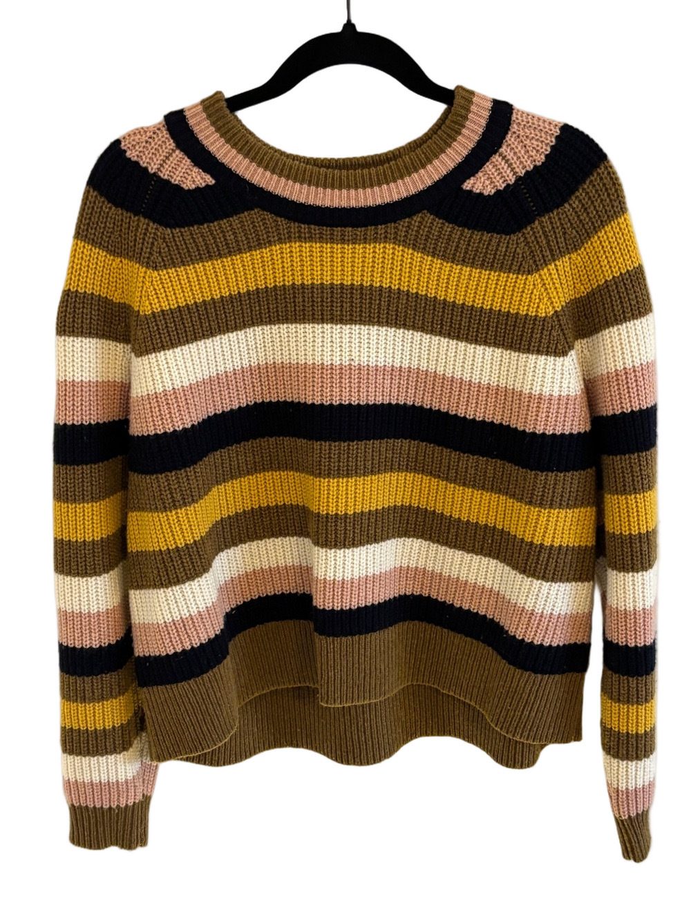 Madewell Merino Wool Striped Sweater Small Mustard Chunky Knit Cozy Pullover - Picture 4 of 9